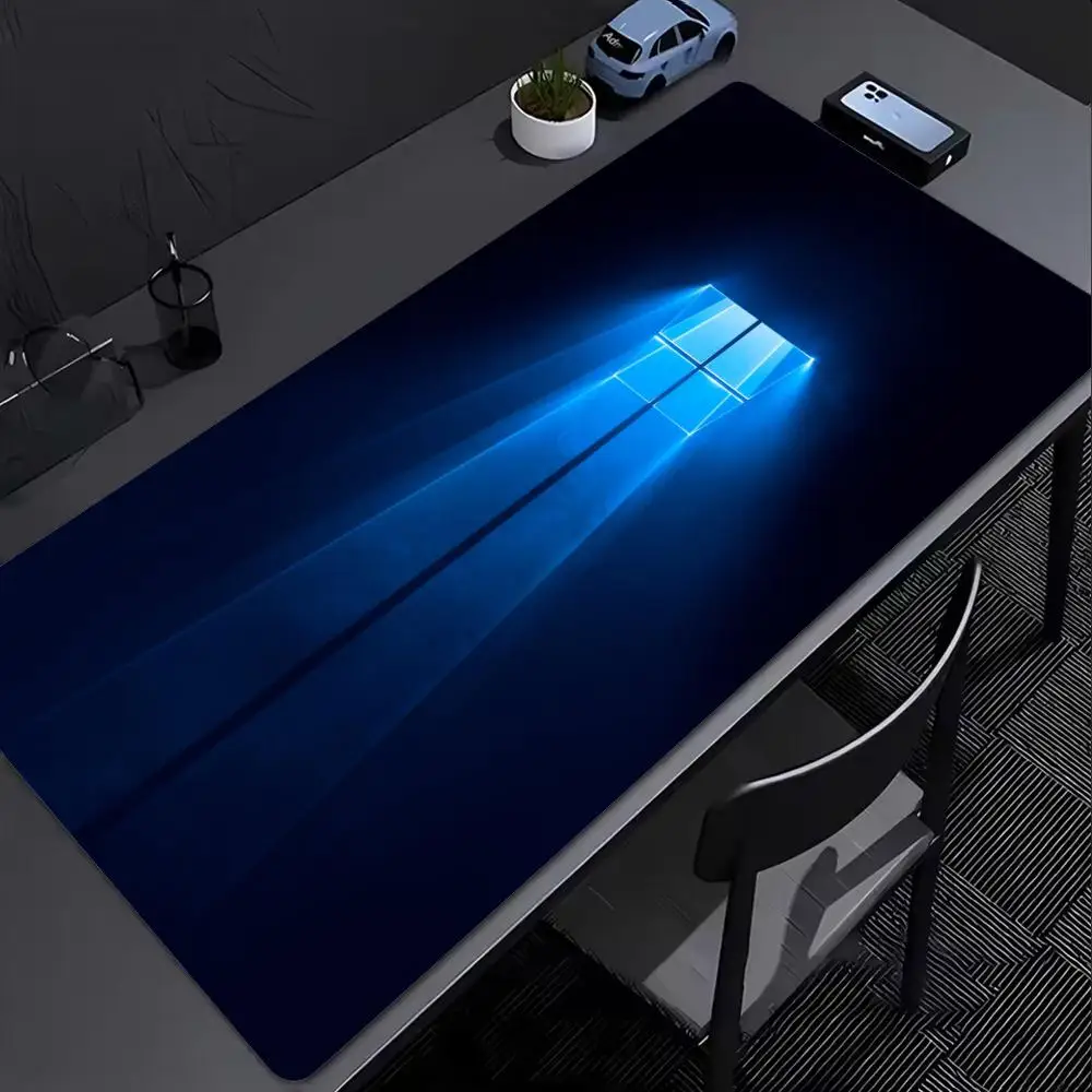 XXL Gaming Mousepad Anti-slip Lock Edge E-sports Keyboard Mat Blue Neon Window Abstract Tech Pattern Laptop Extended Mouse Pad
