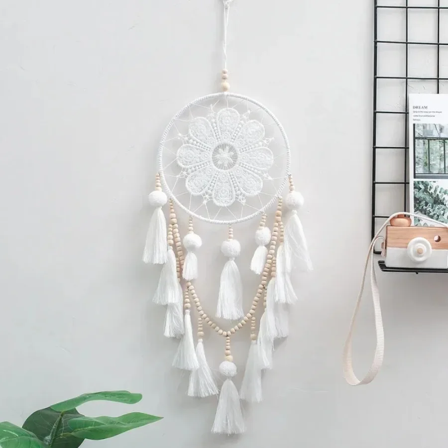 1Pcs Handmade Dream Catcher Indian Style Woven Wall Hanging Decoration White Dreamcatcher Wedding Party Hanging Decor