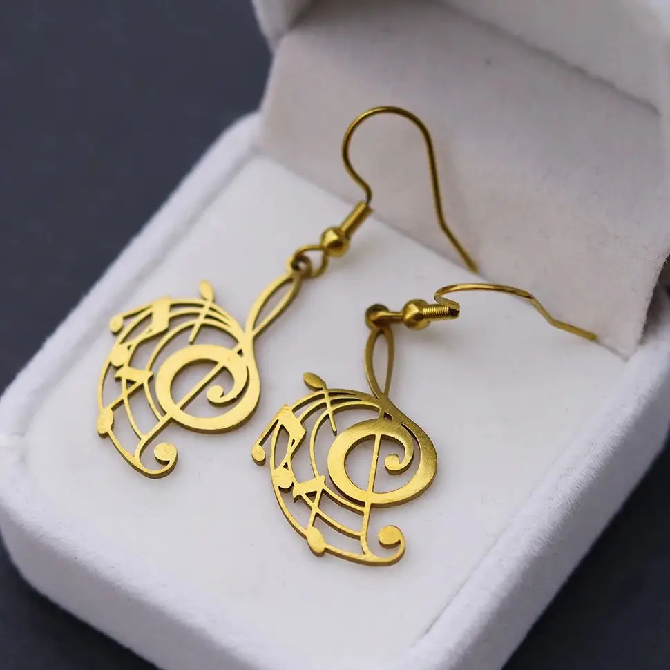 Vintage Heart Music Note Dangle Earring Exquisite Filigree Earring For Women Teen Girls Gold Color Dainty Earring For Party Gift