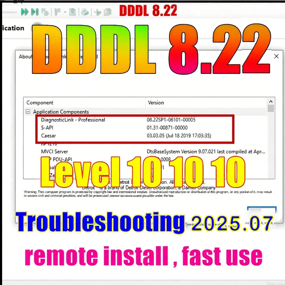 

Detroit Diesel Diagnostic Link 8.22 SP0 (DDDL 8.22 SP0) 07.2025 Level 10-10-10 Troubleshooting Manual VIN Write Config