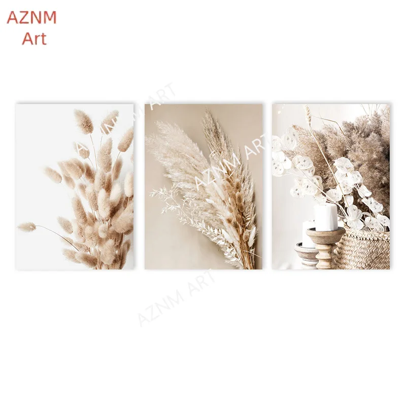 1/3 stücke Beige Pampas Gras Böhmen Poster Leinwand Malerei Blatt Reed Wand Kunstdruck Botanische Poster Nordic Bilder dekoration