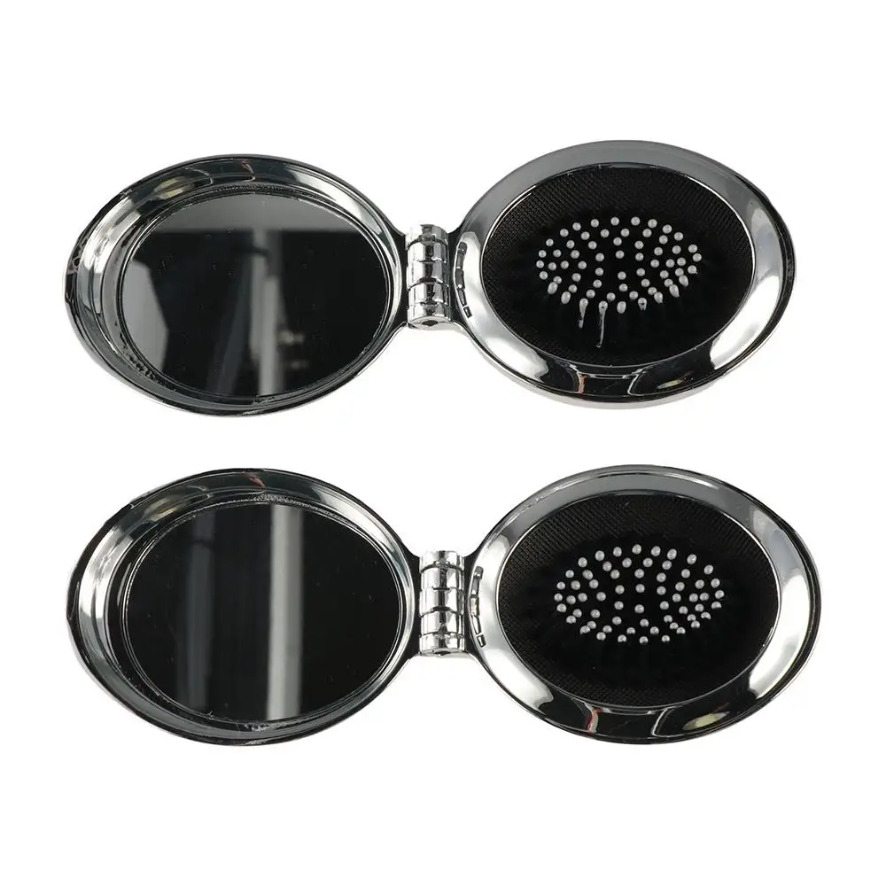 Simple Round Pocket Mirror with Comb Dual Use Silver Folding Air Bag Comb Scalp Massage Mini Makeup Mirror Girl Women