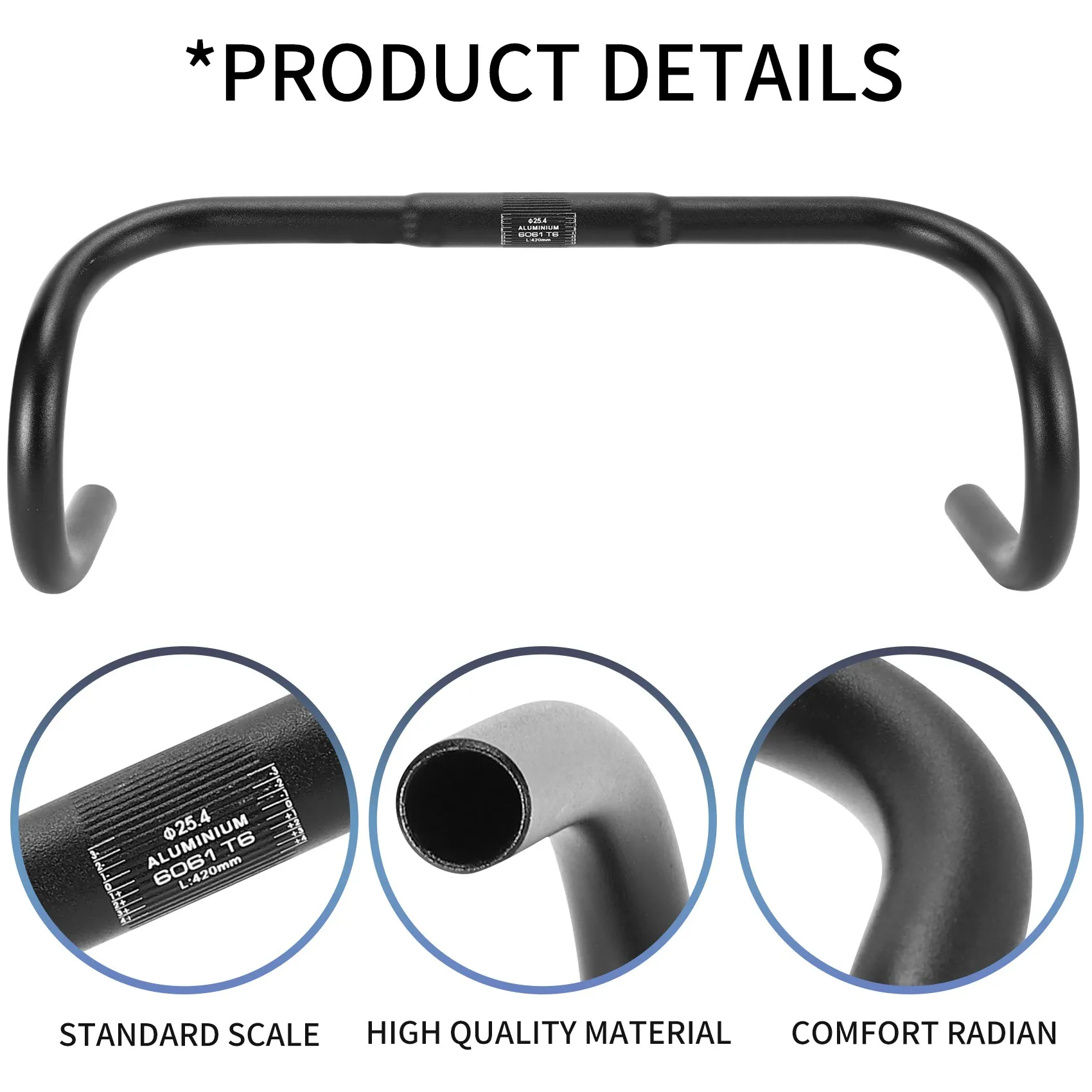

T34C Road Bike Bicycle Bent Rest Handlebar 25.4x420Mm Road Bike Handlebar