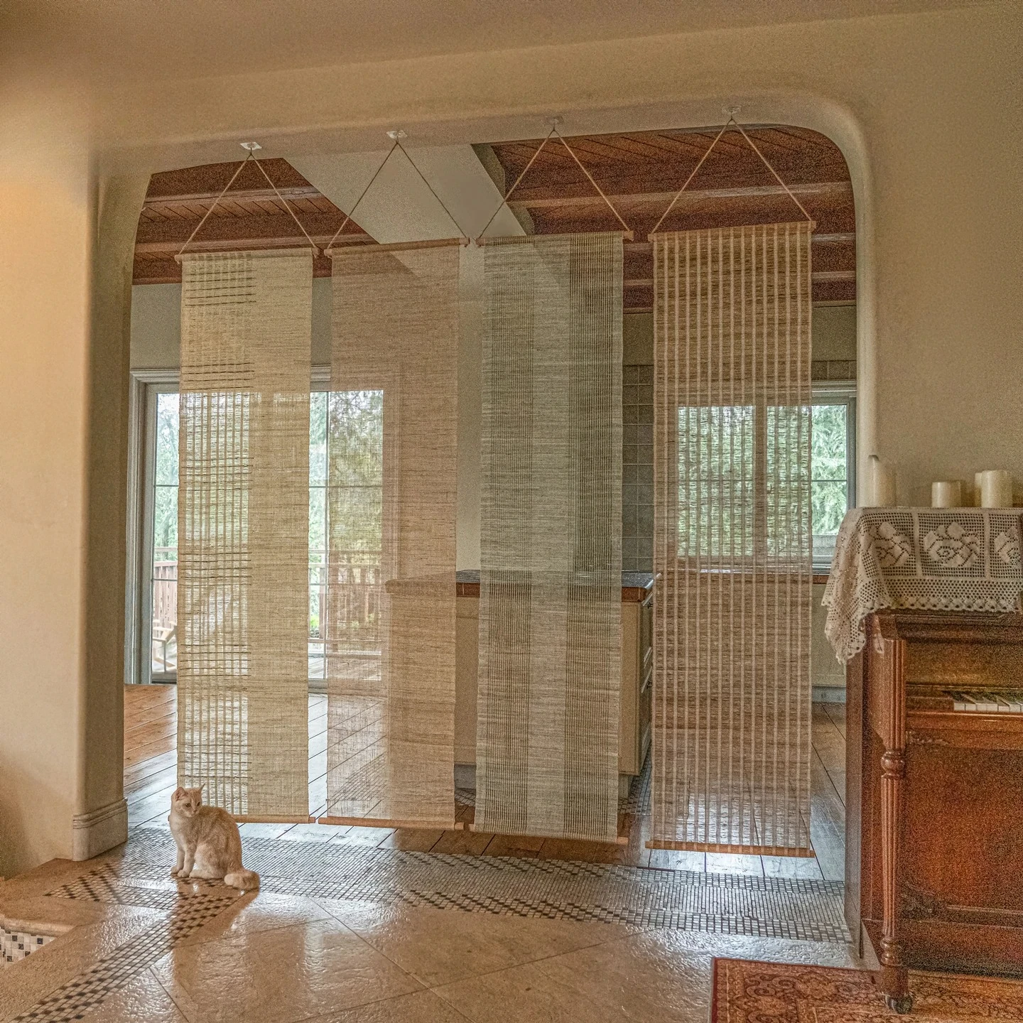 Door curtain retro blocking curtain background wall decoration ramie partition  custom entrance hanging curtain free punching