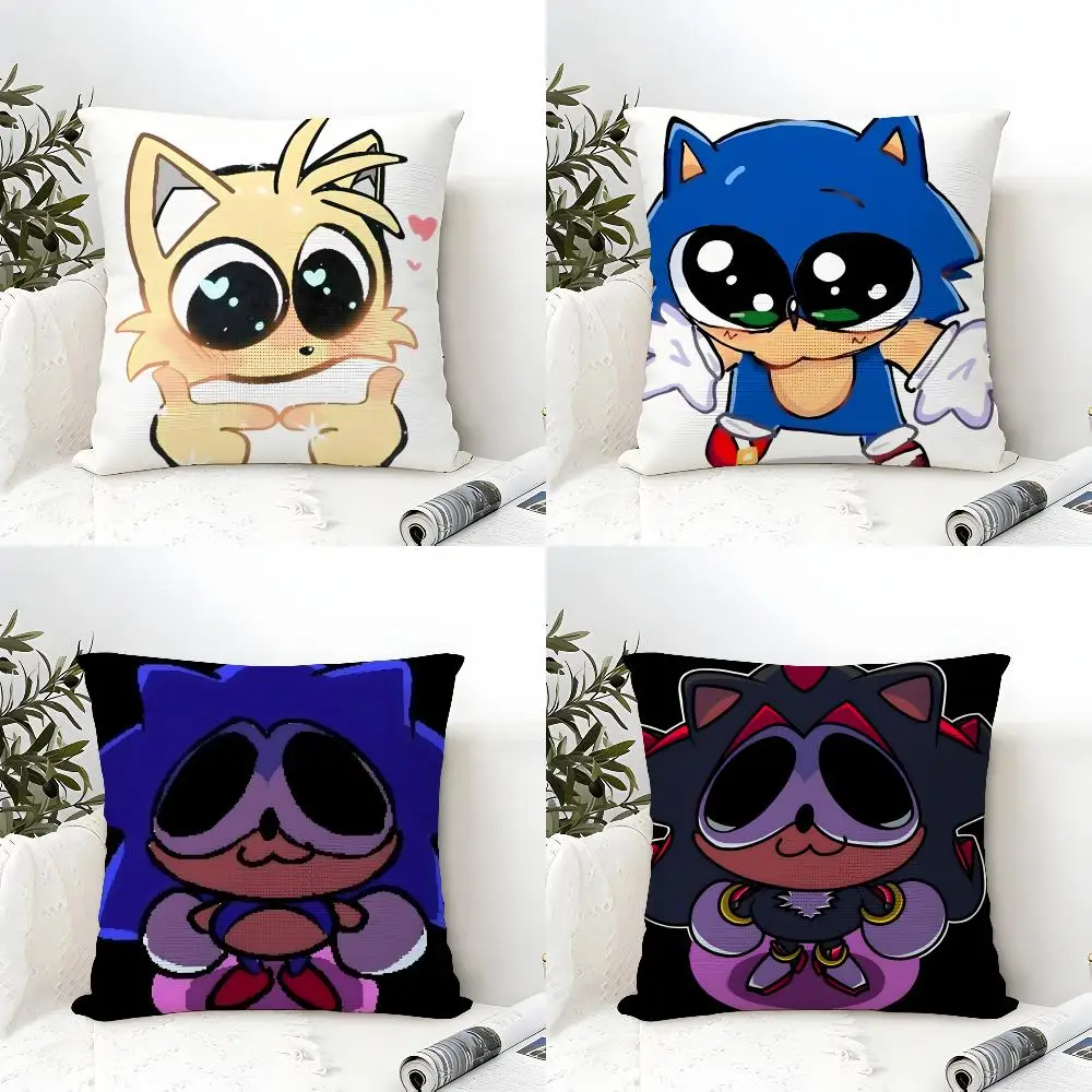 S-Sonic The Hedgehog Anime Cushion Cover Eco Linen Pillow Case Double-Sided Print Breathable Durable Zipper Home Decor Gift