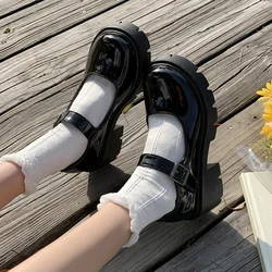 Patent Leather High Heels Mary Jane Shoes Women Japanese Style Ankle Buckle Platform Pumps Woman Punk Jk Uniform Lolita Shoes 43