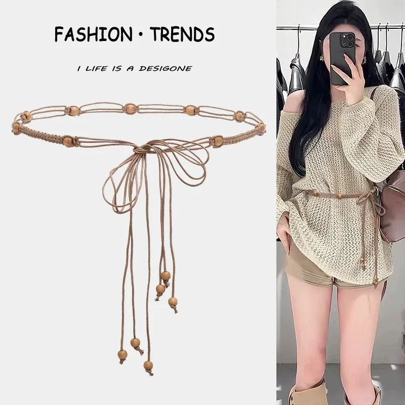Bohemian Braided Waist Chain for Women Summer Dress Fashion Woven Belt for Ladies