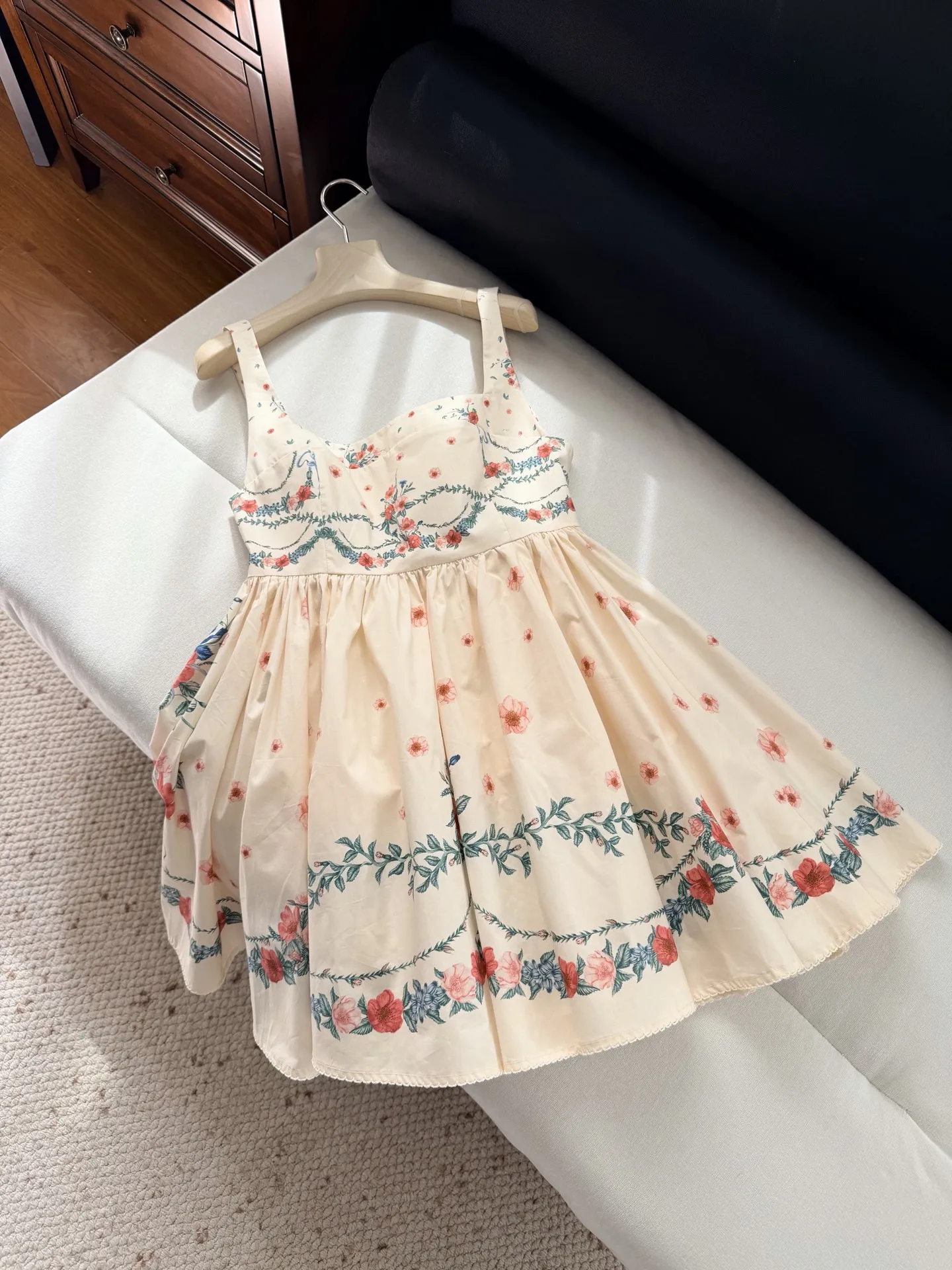 Flower Printed Women Cotton Vest Dress Summer Square Collar Sleeveless High Waist Casual Female Mini Robe