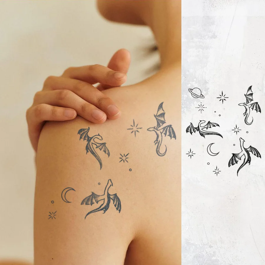 Waterproof Semi-Permanent Tattoos, Minimal Tattoo Hands, Simple Design Dragon, Temporary Tattoos, Lasts 1-2 Weeks