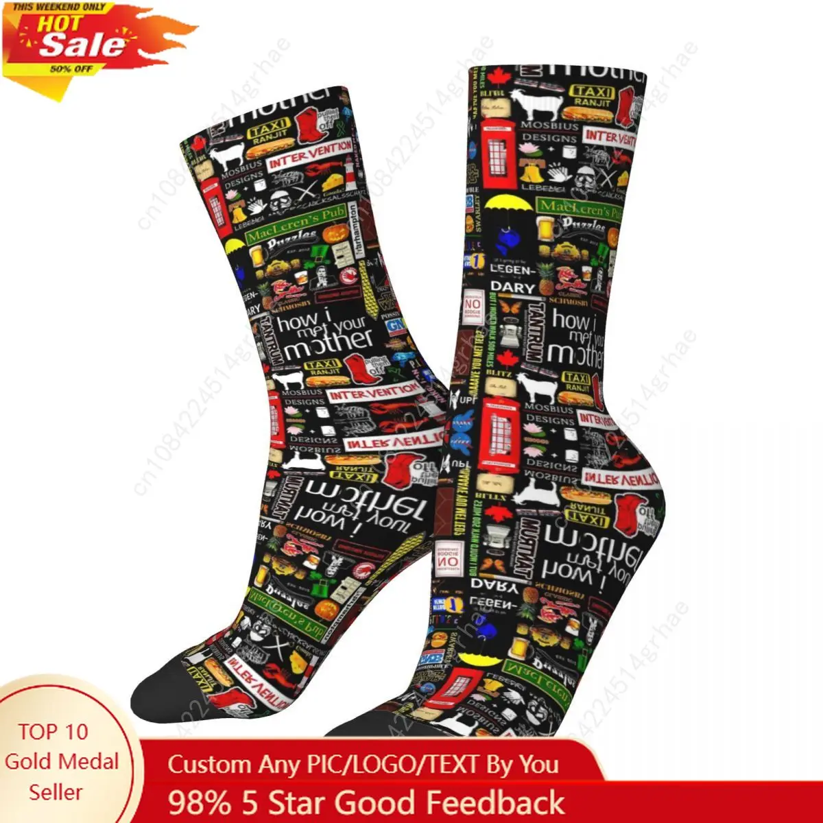

How I Met Your Mother Collage Poster Iconographic - Infographic Socks Stockings All Season Long Socks Unisex Birthday Present