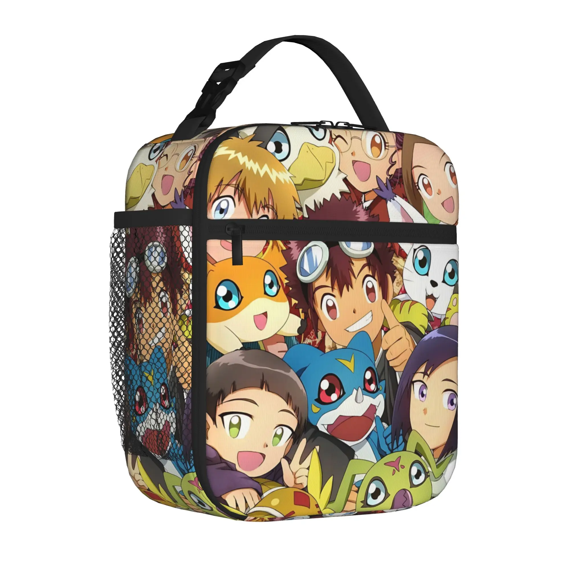 1 Piece Portable Lunch Container Team Gathering  Zipper Closure Durable Pocket D-Digital Monster  For Lunch Lunch Box Bag