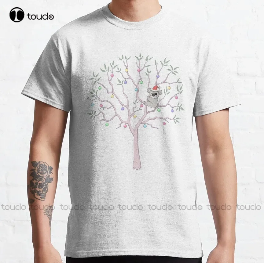 Aussie Christmas - Koala In Eucalyptus Tree Classic T-Shirt Big And Tall Shirts For Men Custom Aldult Teen Unisex Xs-5Xl Cotton