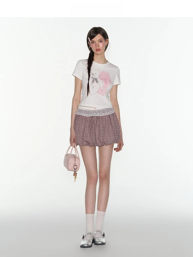 

Takeanap Sweet Cotton ort Skirt with Pleats And Bouffant Waist Design for Women Spring Summer A-Line Skirts