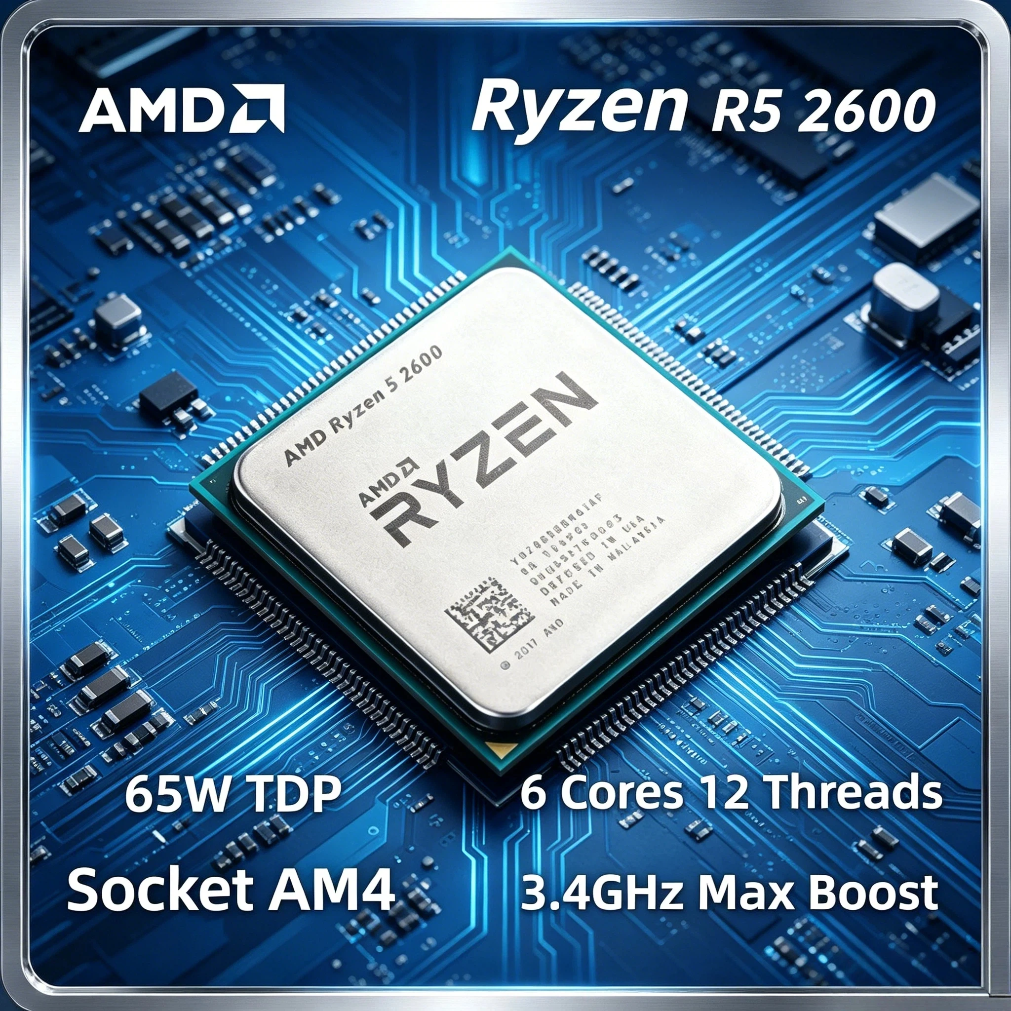 CPU AMD Ryzen 5 2600 Pro Max 4K V30 Fast de 3.4GHz, 6 Núcleos, 12 Hilos, Socket AM4 para Juegos y Oficina