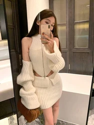 Elegant Knitted Clothing 3 Piece Set Casual Short Cardigan + Slim Vest + Sexy Y2k Mini Skirt Korean Fashion Suit Sweet Winter