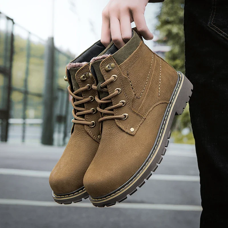 

Genuine Leather Men Boots Durable outsole Man Boots Brand Comfy Fashion Comfortable Winter Warm Walking Boots Men Shoes