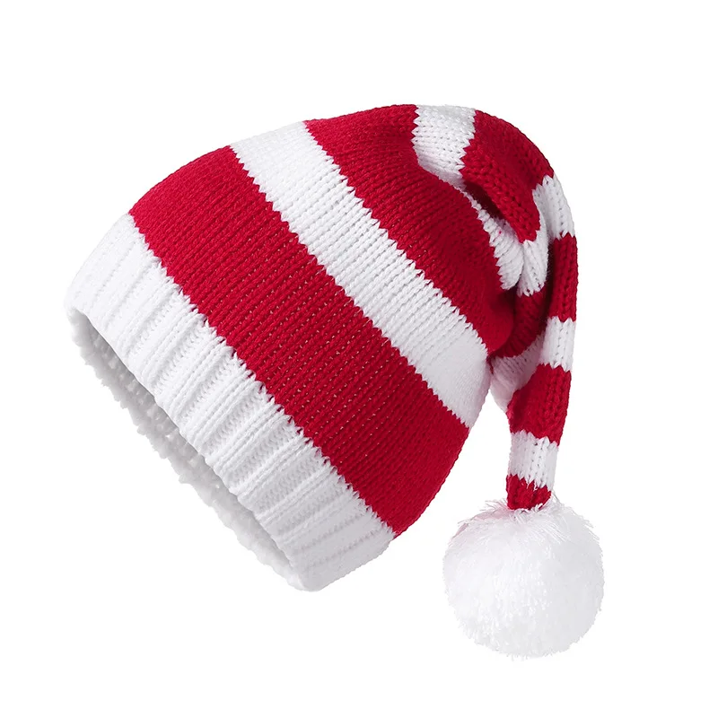 

Classic Red Christmas Hat Xmas Plush Santa Hat Red White Striped Hat Christmas Day Cosplay Accessories