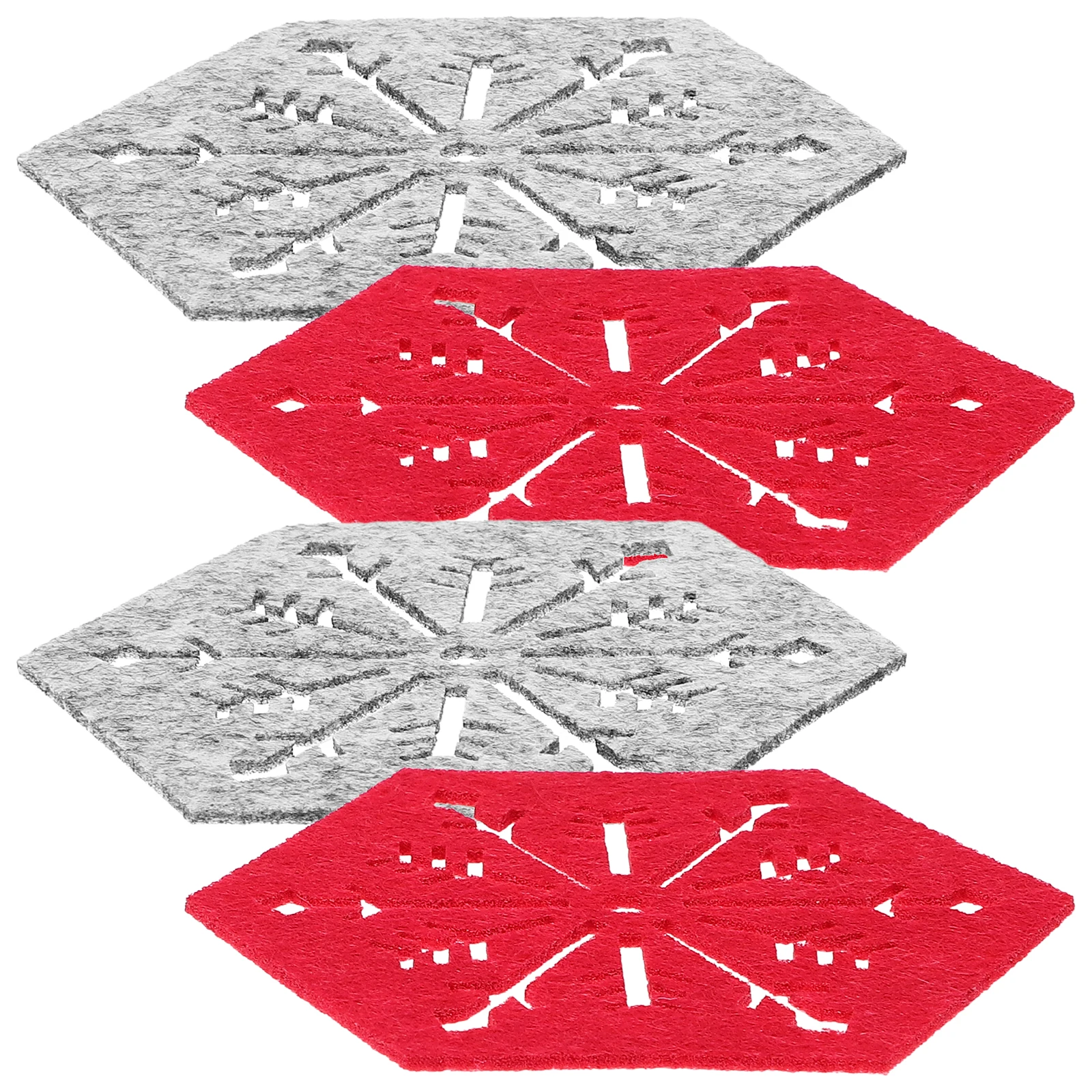 

4pcs Snowflake Coasters Hexagon Place Mats Cloth Dinner Table Heat Resistant Christmas Placemats Gifts