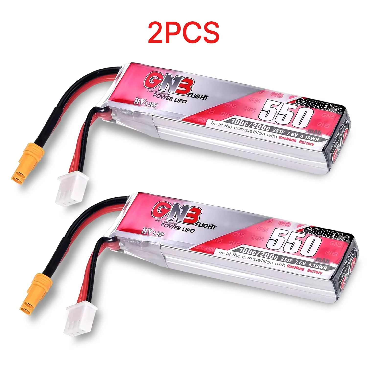 2PCS GNB 2S 7.6V 550mAh 100C/200C HV Lipo Battery XT30U-F Plug for Happymodel Cine Whoop Tinyhawk BetaFPV FPV Racing Drone