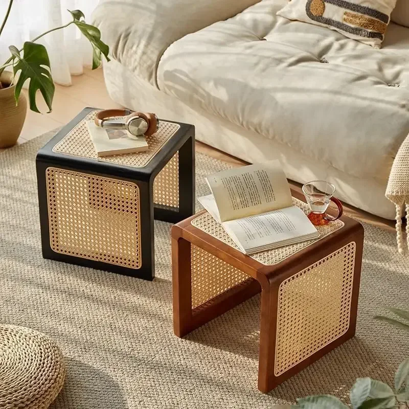 Picture 4: pure solid wood rattan retro Japanese style wind bedside table home multi-functional