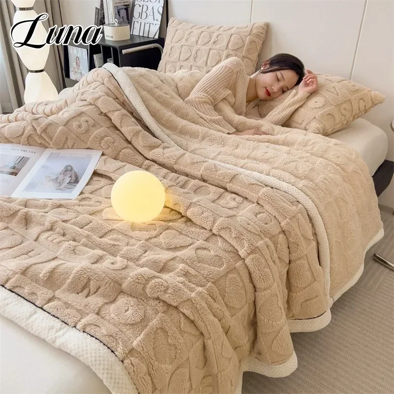 

3D Heart Coral Fleece Blankets for Beds Jacquard Weave Love Plaid Plush Throw Winter Warm Lightweight Soft Sofa Cover Blanket