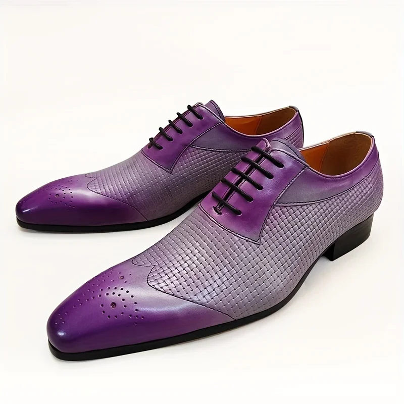 Herren Hochzeits kleid Schuhe lila klassische handgemachte Leder Muster Druck sozialen eleganten Mann Oxford Party Erwachsenen spitzen Zeh