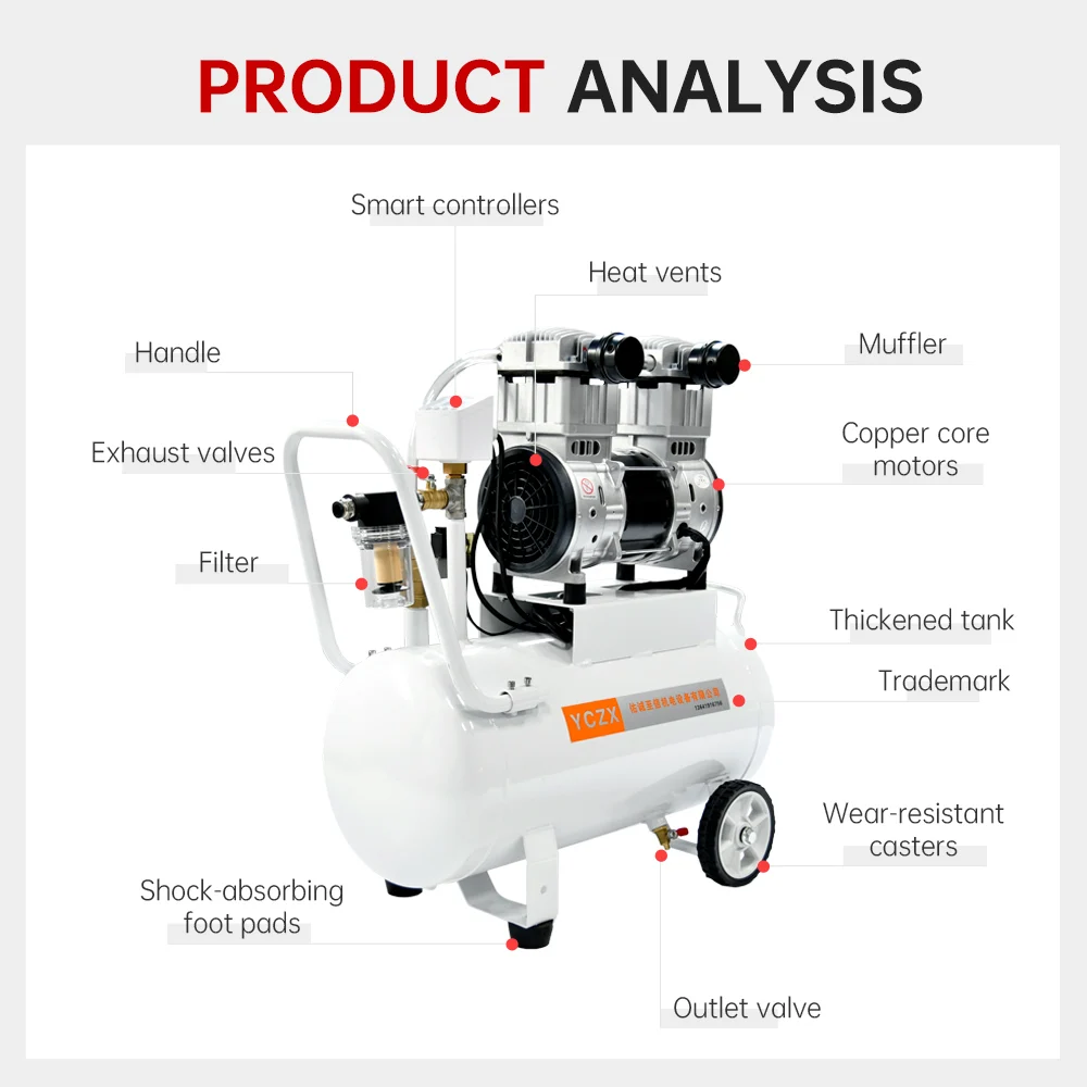 ชุดปั๊มสุญญากาศไร้น้ำมัน 200 ลิตร/นาที -91 กิโลปาสคาล 220 โวลต์ 1000 วัตต์ ปั๊มลมอุตสาหกรรม หัวปั๊มลมพร้อมถังเก็บลม 40 ลิตร
