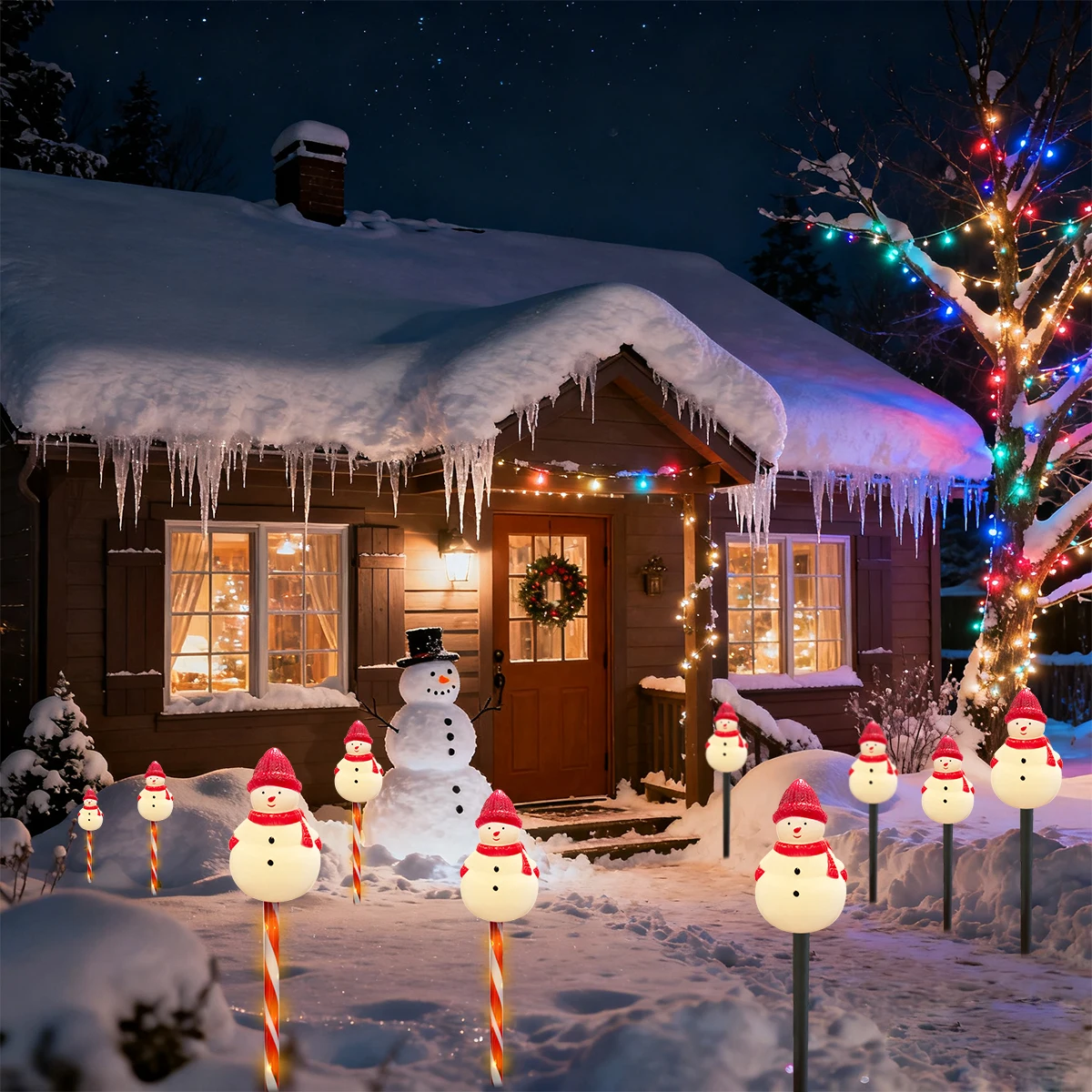 1 Set of 5 Solar Snowman Lawn Lights Holiday Atmosphere Lights With 8 Lighting Modes Suitable For Christmas Yard Garden Decor