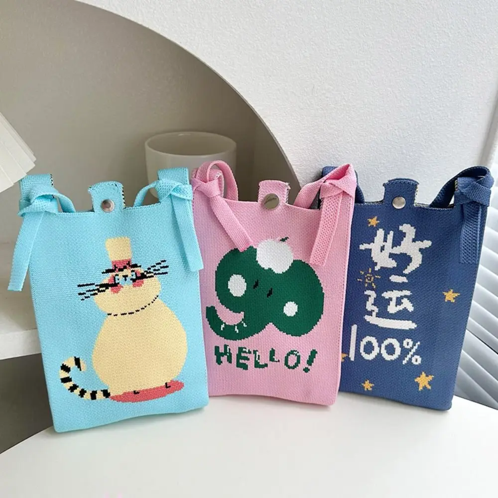 Mode Mini Gebreide Handtas Schattige Hoge Capaciteit Knoop Pols Tas Polyester Cartoon Schoudertas Voor Vrouwen