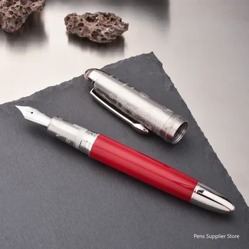 Hongdian CA351 Dolma Kalem EF/F Uç Dönüştürücülü, Mavi/Kırmızı/Beyaz ve Kabartma Kalem Kapağı Yazma Hediye Kalem