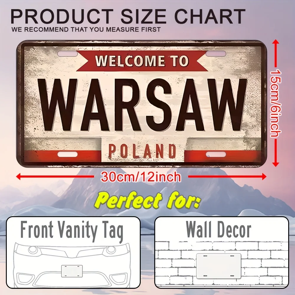 Vintage-Style Warsaw Poland Metal Sign Wall Art Retro Aluminum Welcome Sign,Decor for Home, Garage, Cafe, Bar