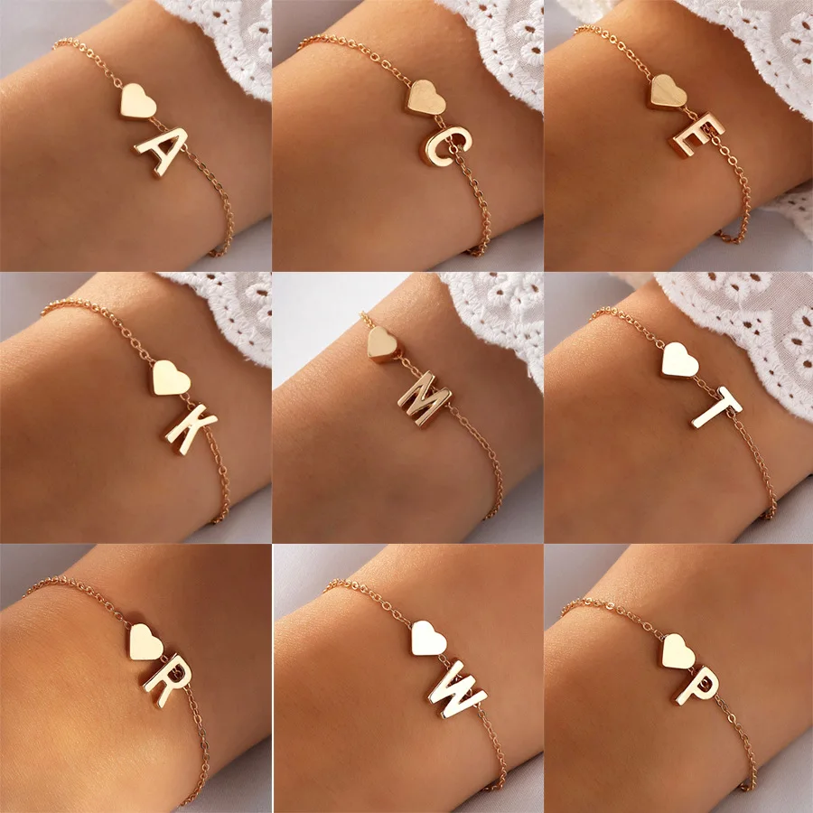 

Alloy Heart Letter Bracelet for Women 26 Engli bet Personalized Faion Jewelry Hand Chain European Sle Fre out
