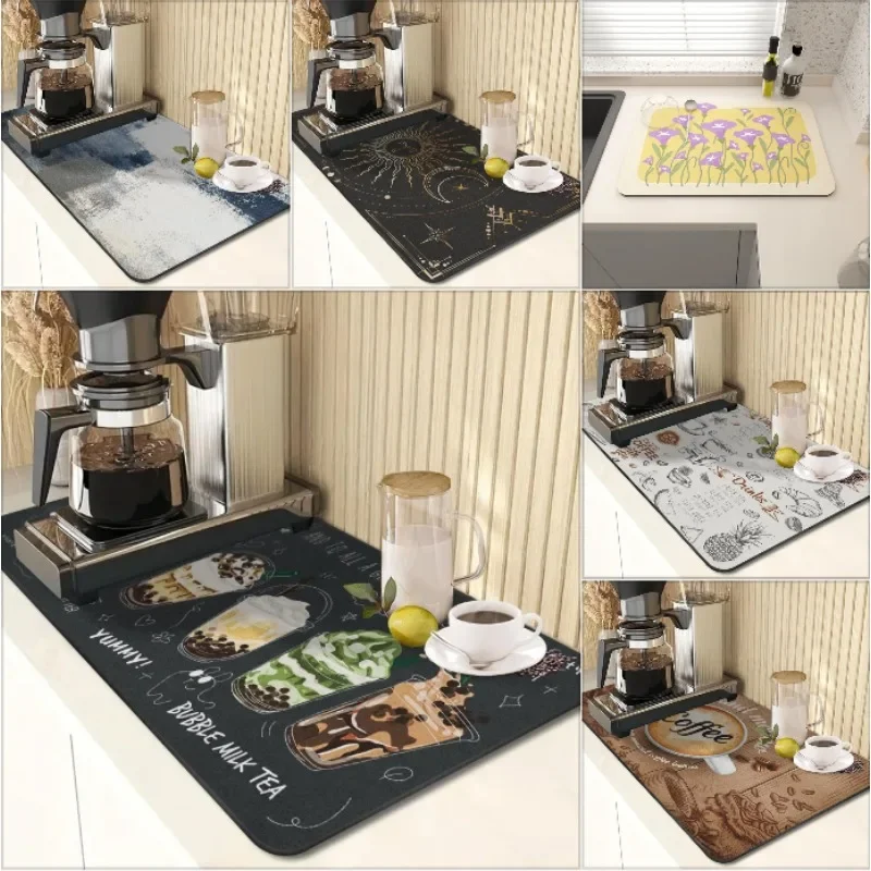 Super Absorbent Kitchen Drying Mat Anti-Slip Heat-Insulating Placemat for Tableware Coffee Machines Multi-Use Bar Absorbent Mat