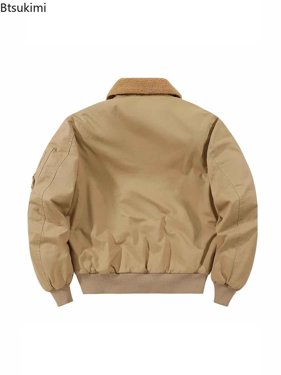 2025 Winter Outdoor Parka Jackets Men's Casual Solid Zipper Jacket Loose Fit Male Fleece Coats Vintage Pilot Tactical Thick Coat