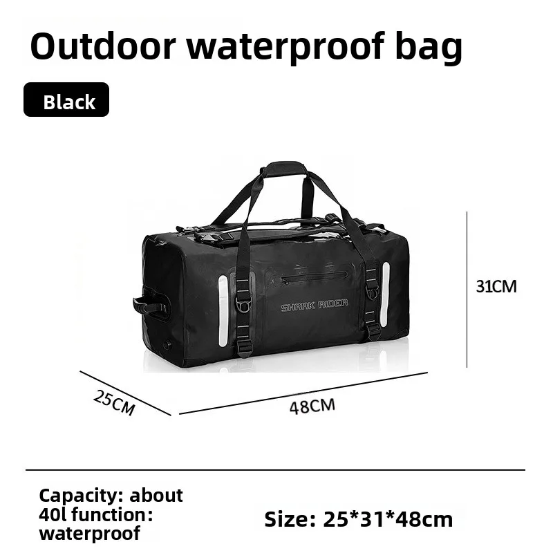 40L / 90L Waterproof Roll‑Top Motorbike Duffle DryBagShark RiderHeavy‑Duty PVC Luggage with Handle & Shoulder Straps for Touring