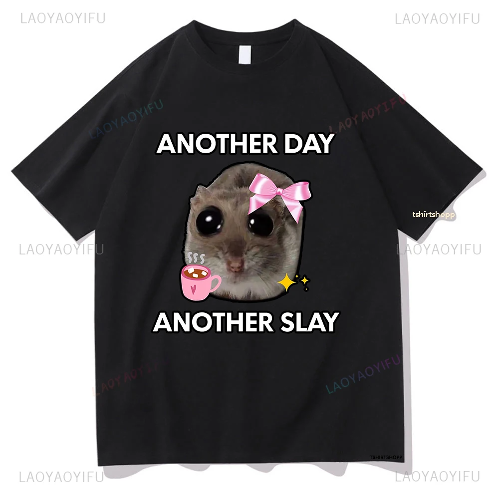 Sad Hamster Another Day Another Slay Graphic T Shirts Lovely Men/Women Clothing Aesthetic Tops Cotton Tshirt Unisex Streetwear