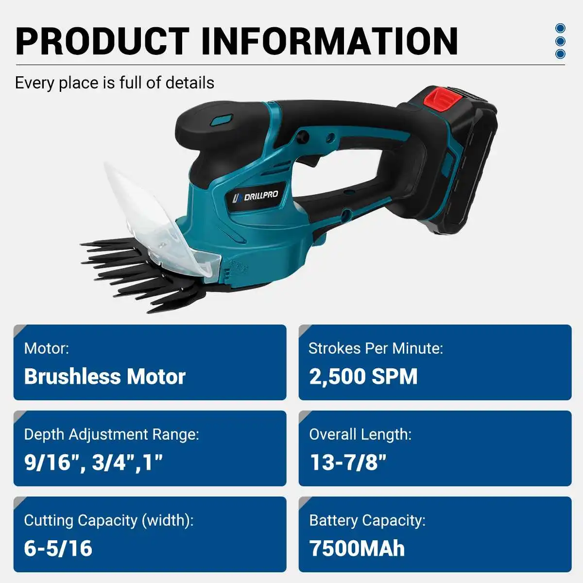 Drillpro 브러시리스 전기 헤지 트리머, 2500 SPM 잔디 예초기, 정원 부시 잔디 가위, 마키타 배터리용 전동 공구, 2 인 1