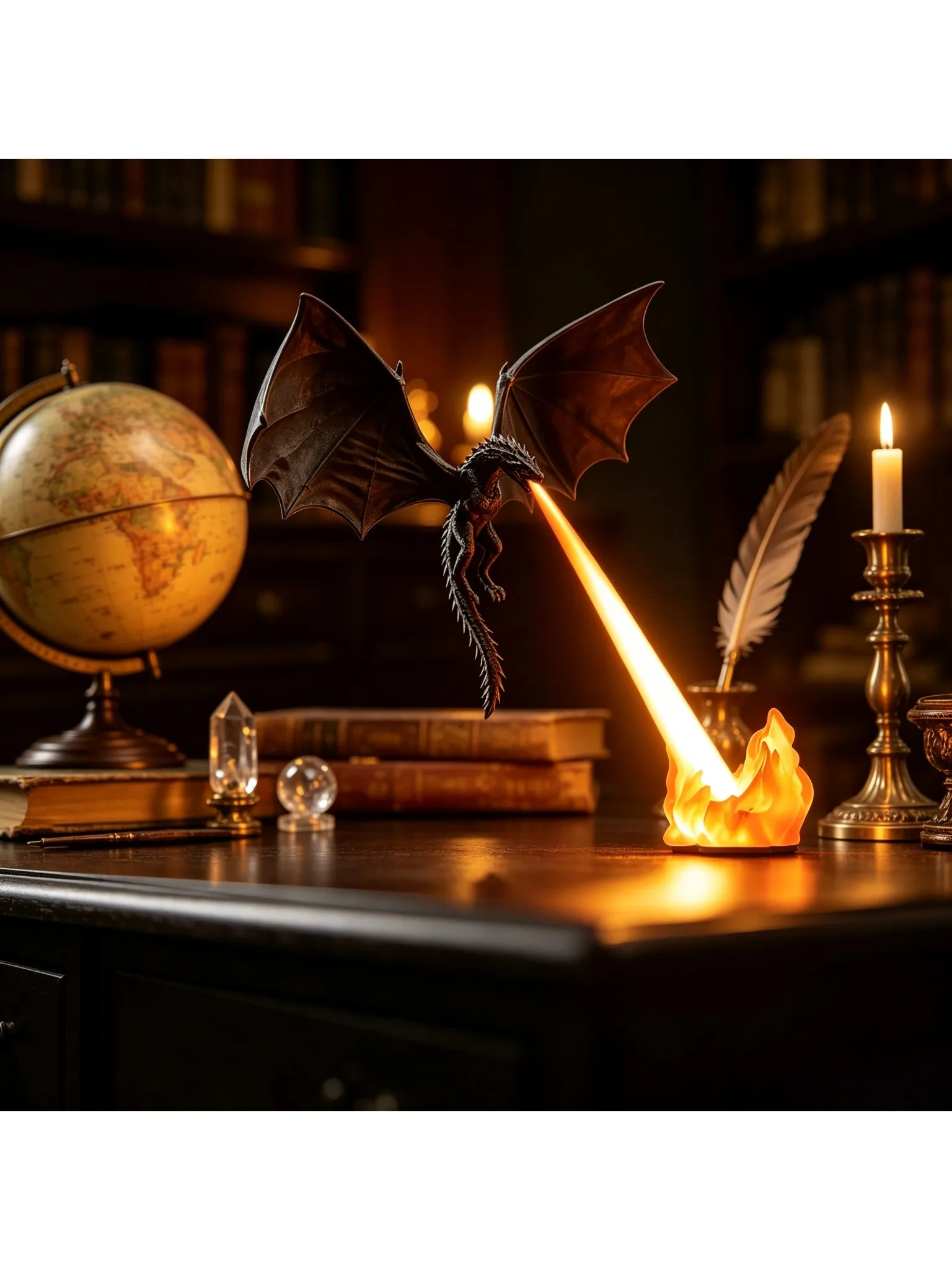 Dekoracja z płomieniem smoka, 3D statua smoka z efektem lampy LED, unikalny design latającego smoka, dekoracja na półkę na Halloween. — 2