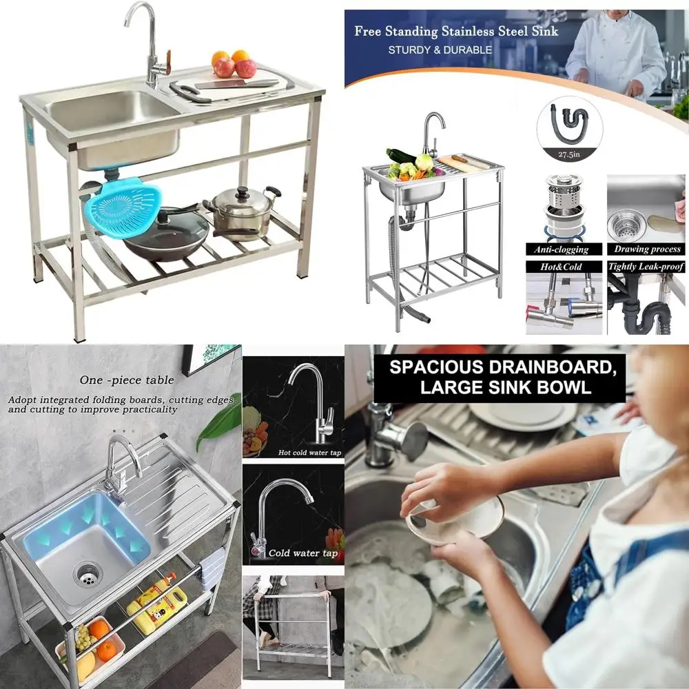 

Stainless Steel Outdoor Laundry Tub - Free Standing Single Bowl Sink with Storage Shelf for Washing and Hand Basin Station