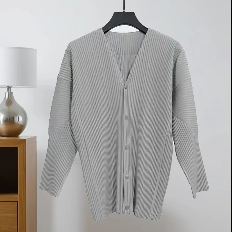 

Miyake Pleated High-end Men's Jacket 2025 Spring Japanese Original Design Men Collarless Cardigan Casual Blazer Jacket Mens Tops