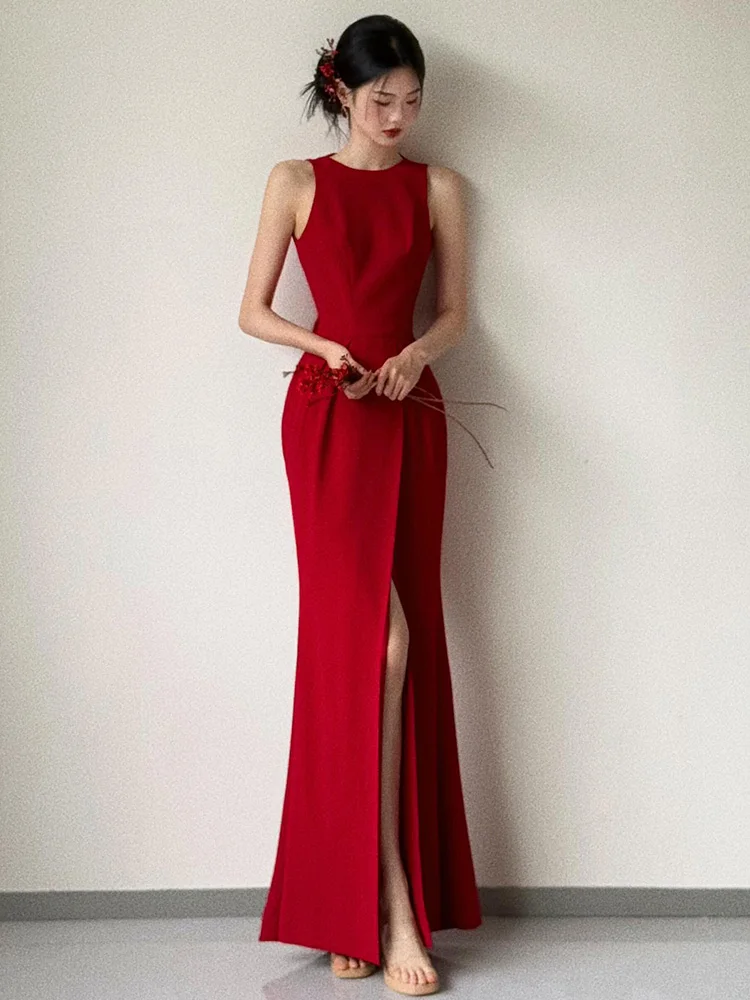 

Ele Red Bal Bridal Dr Luxury Sensation Evening Gown Wedding Engagement Par Women's High Ne Hanging Strapl ...