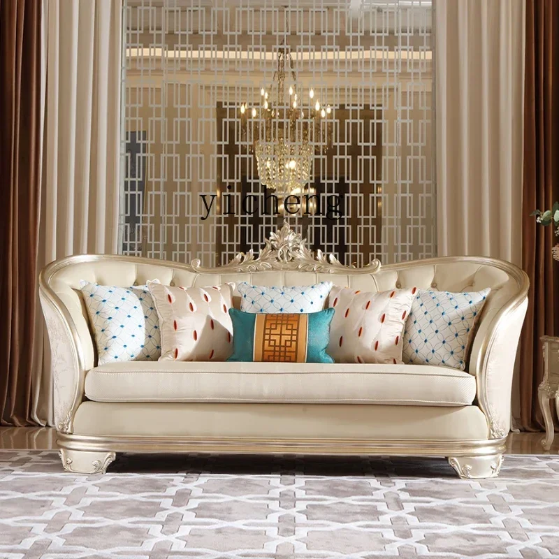 solid wood leather sofa palace carved villa large flat living room sofa group