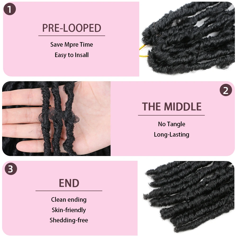 Dairess Synthetic Butterfly Locs Crochet Hair 8 10 14 Inch Short Soft Locks Synthetic Crochet Braids Hair Extensions For Women