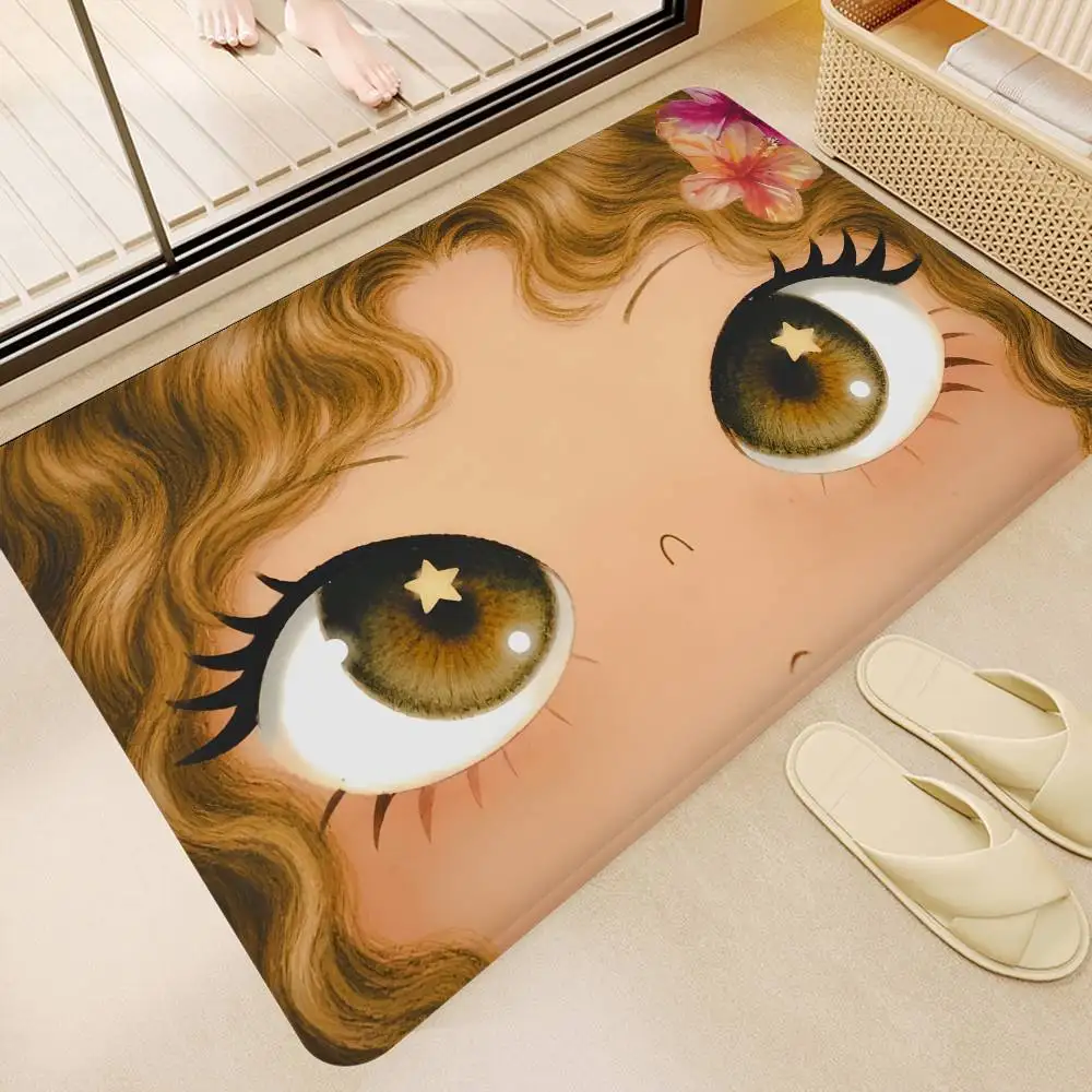 Kawaii Cute Black Big Eyes Cool Hallway Carpet Washable Non-Slip Living Room Sofa Chairs Area Mat Kitchen Doormat Area Rug