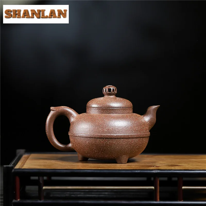 250ml Vintage Yixing Purple Clay Teapots Handmade Tripodia Pot Raw Ore Colorful Section Mud Kettle With Strainer Zisha Tea Set