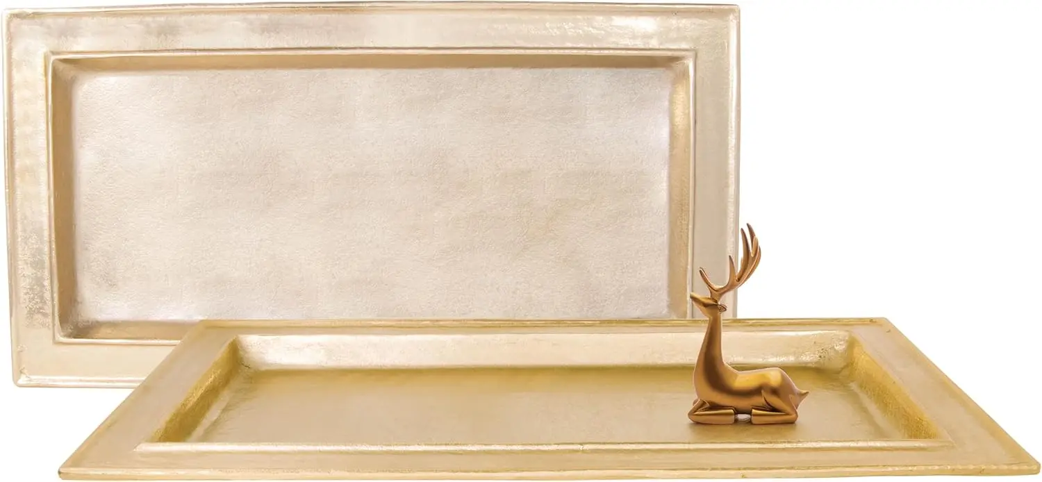 

Decorative Gold Trays By Objet D’Art, Juliet Beaufort Rectangular Bar Tray For Living Room, Ottoman And Coffee Table, Trays For