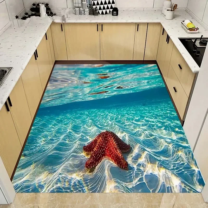 3D Pebble Sea Star Wave Printed Carpet Home Living Room Bedroom Bathroom Kitchen Entrance Decoration Anti slip Carpet