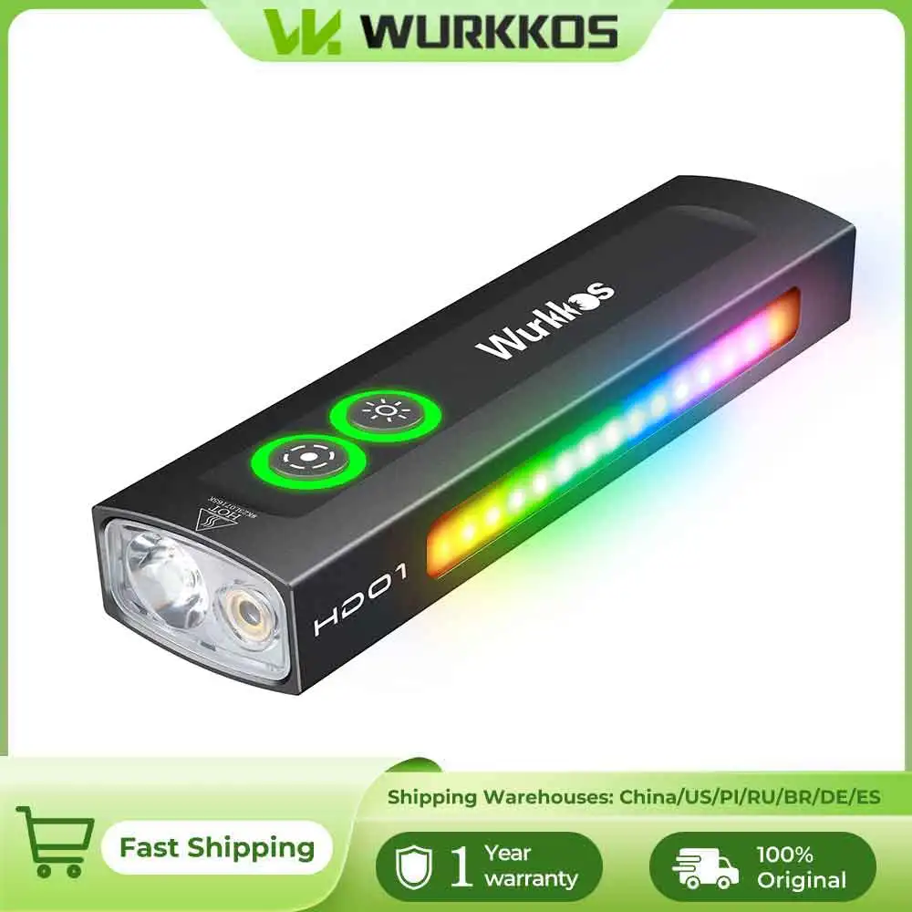 Wurkkos NEW HD01 Multifunctional Flashlight 1200 LM with Green Light White Light 90CRI Side RGB Lights IP65 Waterproof Hiking
