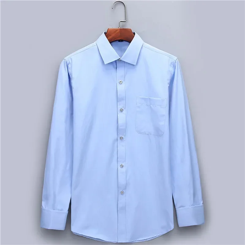 Men's Dress Shirts French Cuff Blue White Long Sleeved Business Casual Shirt Slim Fit Solid Color French Cufflinks Shirts For