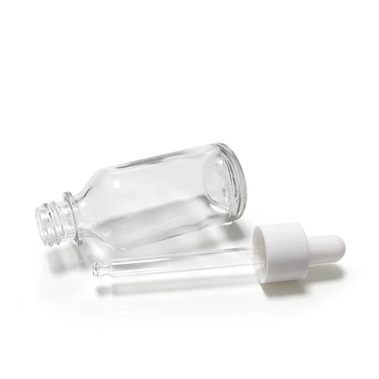 5/10/15/20/30/50/100ml Portable Clear Essential Oil Bottle with Rubber Head Dropper Lid White Plastic Cover Glass Containers